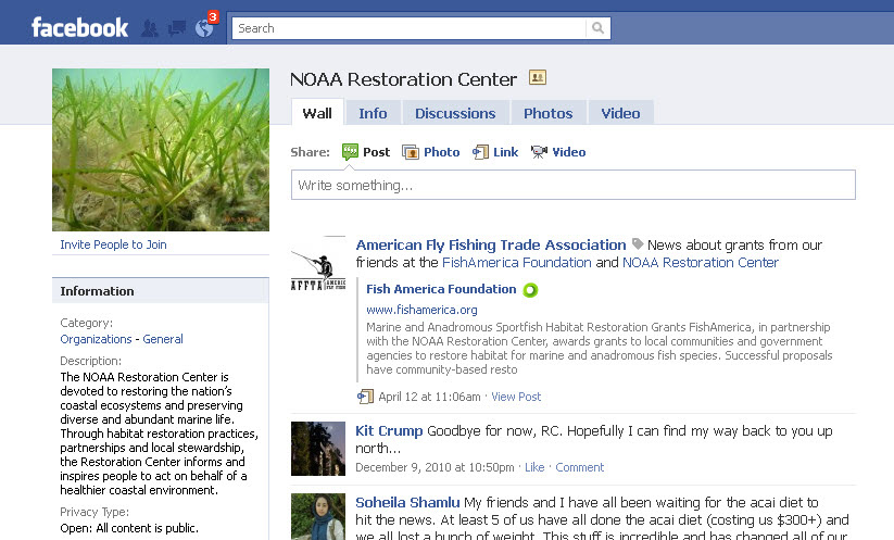 NOAA Restoration Center Facebook screen grab